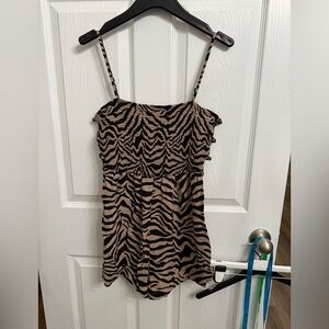 Y2K Zebra Print Smocked Romper Brown & Black Animal Print Size Large cut out